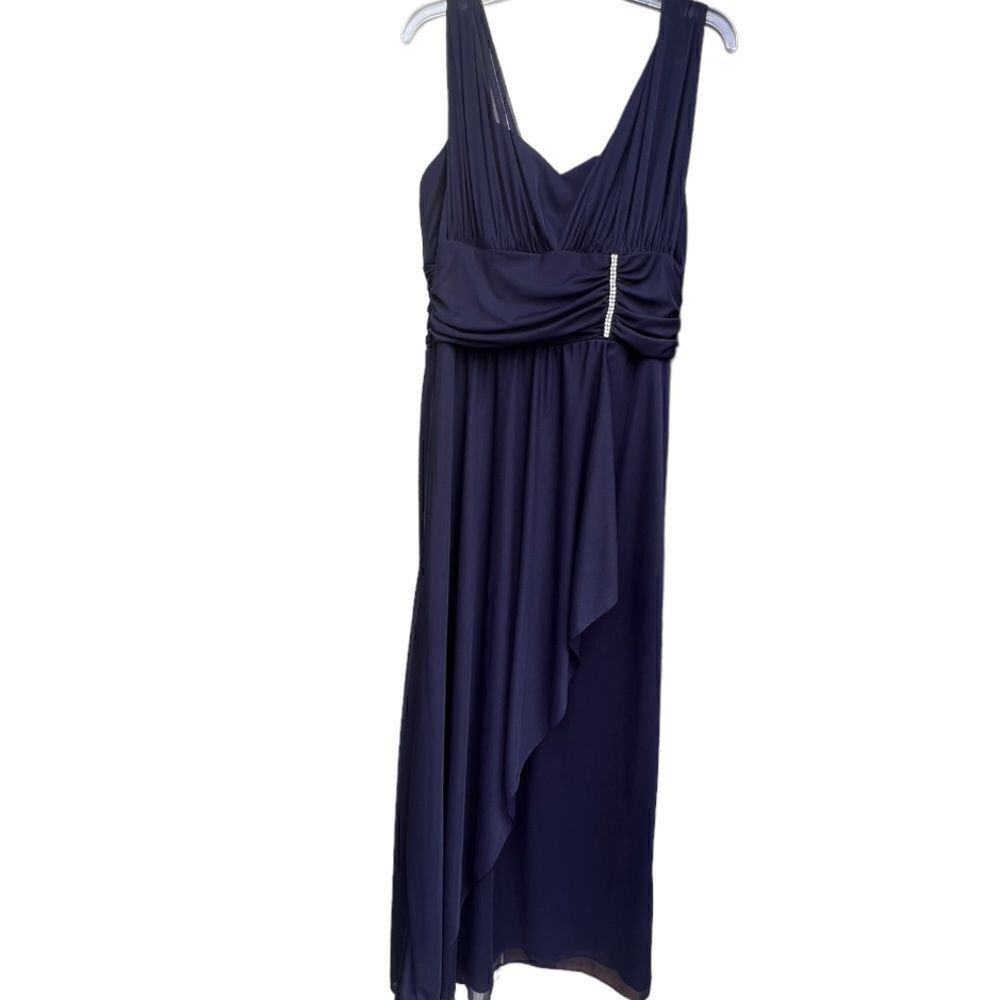 Betsy & Adam Navy Blue Full Length Chiffon Prom Bridesmaid Dress Gown sz 12